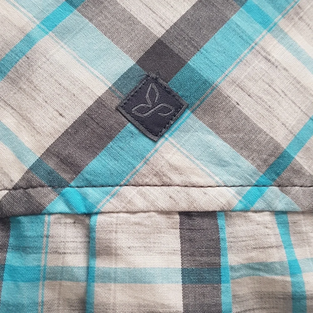 Men's Prana Short Sleeve Blue Plaid Organic Cotton Blend Button Down Size S - Picture 10 of 13